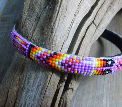 Native American  - Beaded Headband Magenta Sparkle